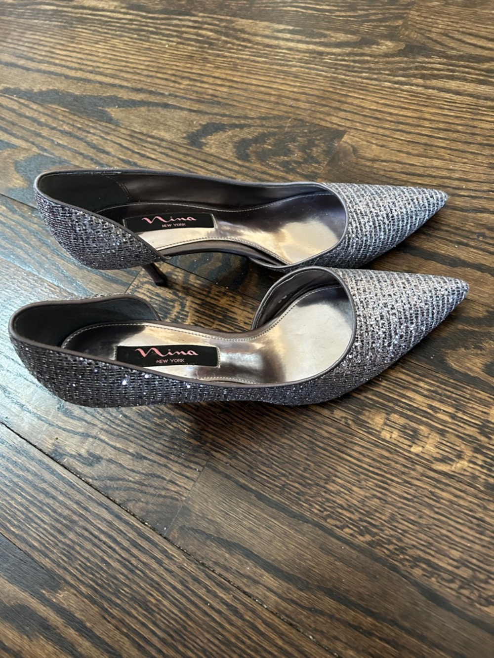 Nina Women's Glitter Pointed-Toe Heels - Black Silver